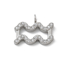 Водолей 304 подвески из микро-паве из нержавеющей стали с фианитами, созвездие, Водолей, 10.5x15.3x2 мм, отверстие : 1.8 мм