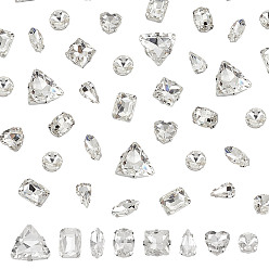 Кристалл 80 шт. 8 стили квадрат/сердце/глаз лошади пришитые стразы, многожильные звенья со стеклянными стразами, с экологически чистыми латунными штырями, аксессуары для одежды, граненые, кристалл, 10~18x7~19.5x4.5~7.5 мм, отверстие : 1 мм, 10 шт / стиль