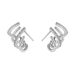 Platine Boucles d'oreilles griffes strass cristal, bijoux en laiton pour femmes, platine, 12x16mm