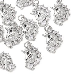 Platinum SHEGRACE Brass Cubic Zirconia Pendants, Unicorn Charms, Cadmium Free & Lead Free & Nickel Free, Platinum, 20x14.5x3.5mm, Hole: 3.5mm