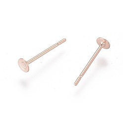 Rose Gold 304 Stainless Steel Stud Earring Findings, Flat Round, Rose Gold, 3x0.3mm, Pin: 0.7mm