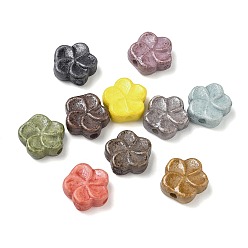 Mixed Color Vintage Handmade Porcelain Beads, Fancy Antique Glazed Porcelain, Flower, Mixed Color, 15x15x6mm, Hole: 2mm