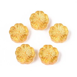 Золотистый Прозрачные стеклянные бусины, цветок, золотой металл обвитыми, золотые, 14~14.5x5.5~6 мм, отверстие : 1~1.2 мм