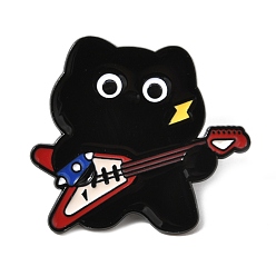 Musical Instruments Эмалированные значки с котом-музыкантом, Значок из черного сплава для рюкзака для одежды, огнеупорный кирпич, электрогитара, 27x30 мм