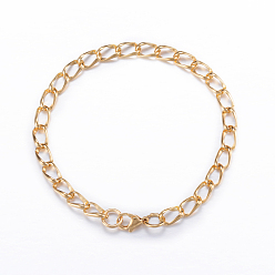 Золотой 304 из нержавеющей стали Снаряженная цепи браслеты, с карабин-лобстерами , золотые, 8-1/4 дюйм (210 мм), 7 мм