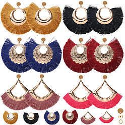 Gemischte Farbe DIY Ohrring machen, mit Polyester Quaste große Anhänger, 304 Ohrstecker und Biegeringe aus Edelstahl, Gemischte Farbe, 64~69x85~90x3 mm, Bohrung: 1.5 mm