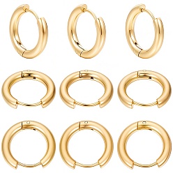 Настоящее золото 18K 12 пары 202 серег-колец Huggie Hoop из нержавеющей стали с 316 штифтами из хирургической нержавеющей стали, реальный 18 k позолоченный, 9 датчик, 16.5x18x3 мм, штифты : 1 мм