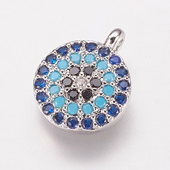 Платина Латунь прелести циркония кубической, плоско-круглые, платина, 11x9x2.5 мм, отверстие : 1 мм