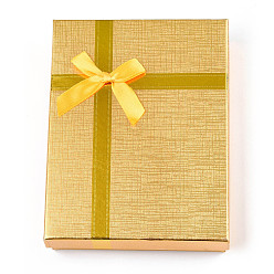 Золотистый Картон ювелирные изделия ожерелье коробки, с белой губкой, для ювелирной подарочной упаковки, прямоугольник с бантом, золотые, 16x12x3.1 см, внутри: 15.2×11.2см.