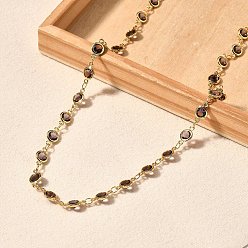 Настоящее золото 18K Длинные ожерелья из латунной фиолетовой кубической цирконии с плоскими круглыми звеньями, без кадмия и без свинца, долговечный, стойки покрытие, реальный 18 k позолоченный, 35.94 дюйм (91.3 см), 6 мм