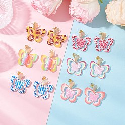 (52) Непрозрачная лаванда Серьги-гвоздики с подвесками из акрила и бабочки с латунным принтом, с железными ушными гайками, золотые, разноцветные, 36.5x33.5 мм