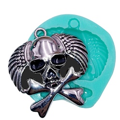 Turquoise Skull Pendant Food Grade Silicone Molds, Resin Casting Molds, for UV Resin, Epoxy Resin Jewelry Making, Turquoise, 55x52x14mm, Hole: 4.5mm, Inner Diameter: 45x44mm