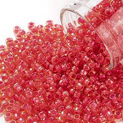 (979) Luminous Light Topaz/Neon Pink Lined Toho runde Rocailles, japanische Rocailles, (979) Leuchttopas / Neonrosa ausgekleidet, 8/0, 3 mm, Bohrung: 1 mm, über 222pcs / Flasche, 10 g / Flasche