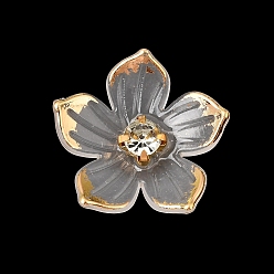 White Transparent Resin Cabochons, Golden Metal Enlaced, Flower, with Rhinestone, White, 24x5.5mm