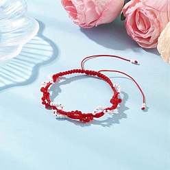 Красный Стеклянные бусины плетеные браслеты из бисера для женщин, красные, внутренний диаметр: 1-3/4~3-1/2 дюйм (4.4~8.95 см)
