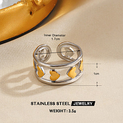 Сердце 304 открытые кольца-манжеты из нержавеющей стали для женщин, золотые и нержавеющая сталь цвет, сердце, 15 мм, внутренний диаметр: 17 мм