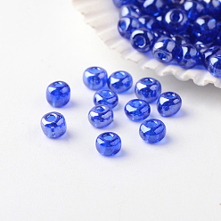 Blue 6/0 Grade A Round Glass Seed Beads, Transparent Colours Lustered, Blue, 4x3mm, Hole: 1mm, about 4800pcs/pound