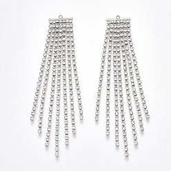 Платинированный Латунный цирконий большая цепочка кисточкой подвески, прозрачные, Реальная платина, 90x14.5x2 мм, отверстие : 1.4 мм