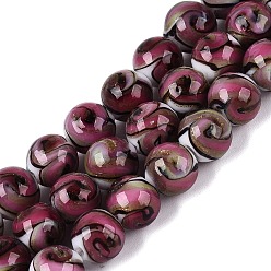 Pálida Violeta Roja Hilos de cuentas de vidrio soplado hechas a mano con arena dorada, rondo, rojo violeta pálido, 8 mm, agujero: 0.8 mm, sobre 50 unidades / cadena, 15.35'' (39 cm)