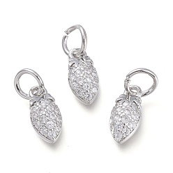 Platin Farbe Messing micro pave klare zirkonia anhänger, mit Ringe springen, Erdbeere, Platin Farbe, 10x5x3 mm, Bohrung: 3.5 mm