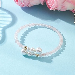 Розовый Кварц Браслеты-манжеты из натурального розового кварца, браслеты с крутящим моментом для женщин, с оболочкой жемчуг, внутренний диаметр: 2.15 дюйм (5.45 см)