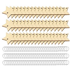 Звезда 50 Подвески из неокрашенного дерева, с 100 шт. серебряными латунными открытыми кольцами с покрытием, звезда, Коннекторы : 29.5x31x2.5 мм, отверстие : 2 мм, Кольца: 12x1.2 мм, внутренний диаметр: 9.6 мм