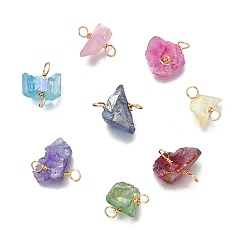 Золотой Подвески-соединители из натуральных кварцевых самородков с гальваническим покрытием, с двойной петлей из медной проволоки, разноцветные, золотые, 15~18x8.5~12x10~12 мм, отверстие : 3 мм