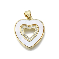 Сердце Латунные микро проложить кубического циркония подвески, без кадмия и без свинца, с оболочкой, реальный 16 k позолоченный, белые, сердце, 20x18.5x2.5 мм, отверстие : 4.5 мм