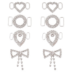 Mixed Shapes 8шт 4стиль застежки-пряжки из сплава со стразами, для лямки, обвязочные мешки, аксессуары для одежды, платина, разнообразные, 19~33x32.5~35x2.5~4.5 мм, отверстие : 2.5~12.5 мм, 2 шт / стиль