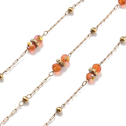 Оранжево-Красный 304 цепи из нержавеющей стали, ионное покрытие (ip), со стеклянными бусинами, реальный 18 k позолоченный, пайки, оранжево-красный, 2x1x0.2 мм, около 32.81 футов (10 м) / рулон