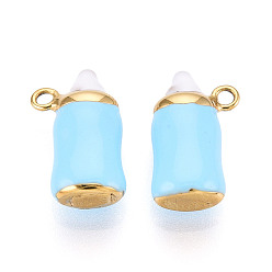 Светло-Голубой 304 нержавеющей стальной эмали подвески, бутылка, ионное покрытие (ip), реальный 18 k позолоченный, Небесно-голубой, 15x9x5 мм, отверстие : 1.4 мм