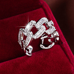 Платина Открытые манжеты из латуни с микропаве и кубическим цирконием, платина, внутренний диаметр: 18 мм