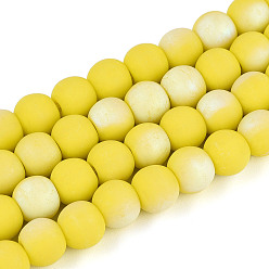 Желтый Матовые непрозрачные стеклянные бусы пряди, круглые, с половиным покрытием, с покрытием AB цвета, желтые, 6~6.5 мм, отверстие : 0.9 мм, около 67~70 шт / нитка, 14.57~15.16 дюйм (37~37.5 см)