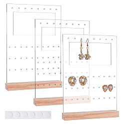 Mixed Color 3Pcs Acrylic Earring Display Stands, Rectangle, with 3Pcs Wood Display Stands, Mixed Color, 13~18.3x2.25~13x0.3~1.25cm, 6pcs/set