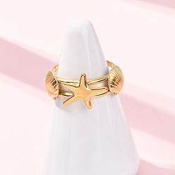 Shell Shape 304 открытые кольца манжеты из нержавеющей стали, золотые, формы раковины, 11 мм, размер США 7 1/4 (17.5 мм)