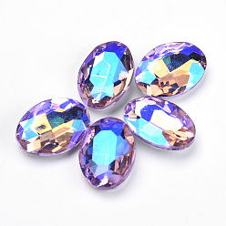 Розовато-лиловый Заостренные заднее стекло горный хрусталь кабошоны, с покрытием на задной стороне, граненые, с покрытием AB цвета, овальные, розовато-лиловый, 18x13x5.5 мм