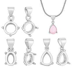 Platinum 6Pcs 3 Styles Brass Pendant Cabochon Settings, Open Back Settings, Mixed Shapes, Platinum, 10.5~14x6.5~11x5~6mm, Hole: 4.5~5x3.5mm, 2pcs/style
