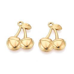 Настоящее золото 18K 304 подвески из нержавеющей стали, ионное покрытие (ip), вишневое очарование, реальный 18 k позолоченный, 22x17.8x2.5 мм, отверстие : 1.6 мм