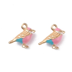 Pink Подвески из эмали и сплава, без кадмия и без свинца, золотые, очарование птицы малиновки, розовые, 14x17x6 мм, отверстие : 1.6 мм