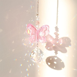 Pink Стекло подвесные украшения, подвесные украшения для домашней спальни, бабочка, розовые, 300x35 мм