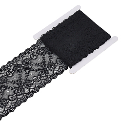 Black 1 Roll 10% Spandex & 90% Nylon Lace Ribbon, Ruffled Lace Trim, Clothes Accessories, Black, 5-7/8 inch(150mm), 5 yards