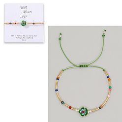 Зеленый лайм Браслеты из плетеного бисера, стеклянного бисера и цветочных бусин., регулируемые браслеты из волоконного шнура для женщин, с открытки, зеленый лайм, 11.02 дюйм (28 см)