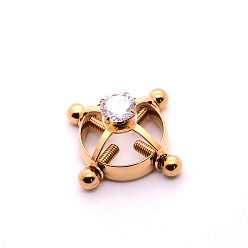 Золотой 304 Кольца для сосков с клипсами из нержавеющей стали и стразами, плоско-круглые, золотые, 20x8x5 мм