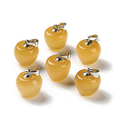 Золотистый Подвески кошачий глаз, с железными петлями, окрашенные, яблоко, золотые, 15x13.5 мм, отверстие : 5x3 мм
