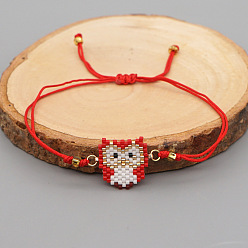 Красный Браслеты из бисера из богемского стекла, регулируемые плетеные браслеты из вощеного шнура для женщин, сова, красные