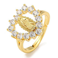 Настоящее золото 18K Регулируемые кольца из латуни с микропаве и цирконием в форме сердца с покрытием Saint Rack, без свинца и без кадмия, реальный 18 k позолоченный, внутренний диаметр: 16 мм, Поверхность: 15x15.5 мм