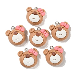 Перу Подвески из смолы, с платиновым железным колышком, медведь, Перу, 22x20x10.5 мм, отверстие : 2 мм