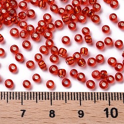Red 8/0 Glass Seed Beads, Silver Lined Round Hole, Round, Red, 3mm, Hole: 1mm, about 10000 beads/pound