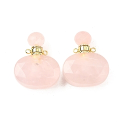 Розовый Кварц Кулоны для духов из натурального розового кварца, с 304 фурнитурой из нержавеющей стали, граненые, овальные амулеты, золотые, 32~33x25~26x10.5~11.5 мм, отверстие : 1.9 мм
