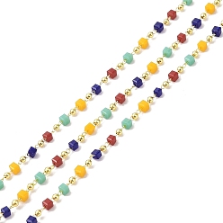 (52) Непрозрачная лаванда Цепочка из латуни и стекла, с катушкой, долговечный, без кадмия и без свинца, пайки, реальный 18 k позолоченный, разноцветные, 2.5x2.5x2.5 мм